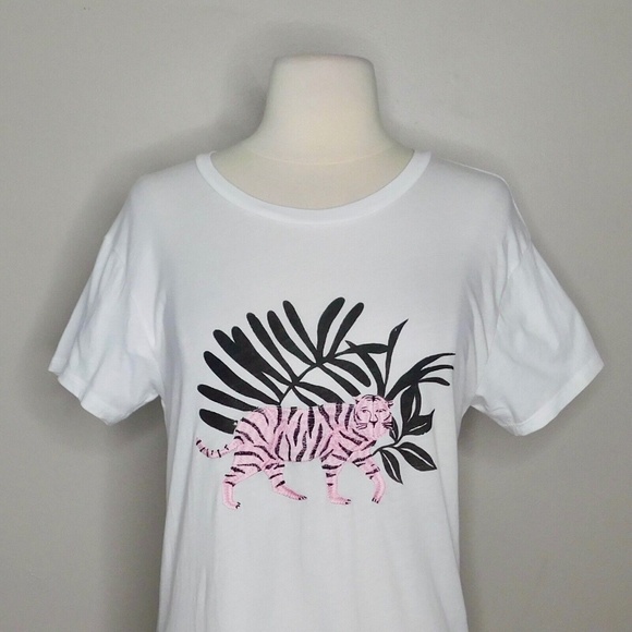 CLC COREY LYNN CALTER Yvette Embroidered Tiger Tee Screen-Print White Knit Small - Picture 3 of 12